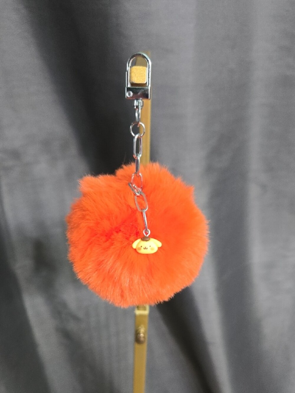 Orange Faux Fur Pom Pom Keychain Bag Charm - Picture 3 of 3